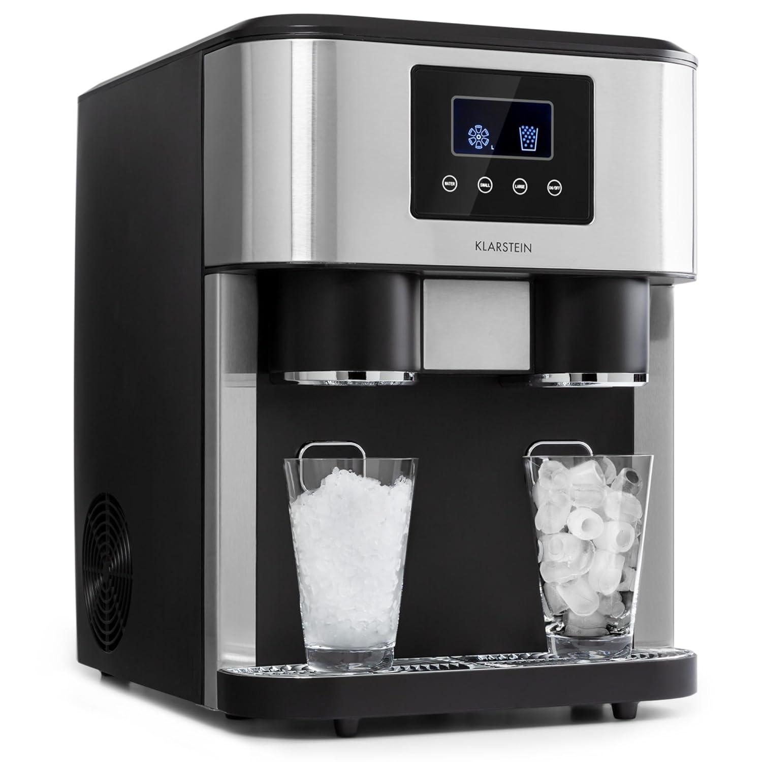 Klarstein Maquina de Hielo Doméstica, 1,8L, Gris oscuro, Ice Maker Encimera 15 kg, para Hacer Cubitos de Hielo y Picado en Casa, con Panel Táctil y Sistema Fácil Limpieza, Función Rápida