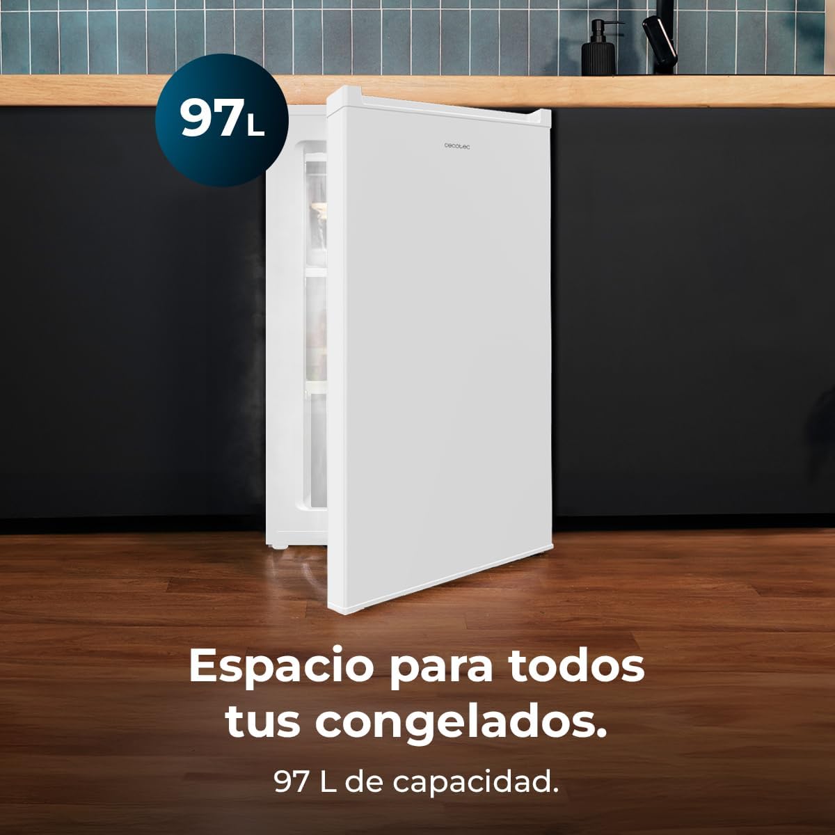 Cecotec Congelador Vertical Sobremesa 97 L Bolero CoolMarket TF 97 White, Clase Energética E, Diseño compacto, Puerta reversible, 3 Cajones, Medidas 55,1 x 57,5 x 83,5 cm, Color Blanco