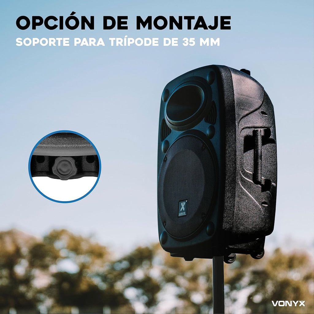 Vonyx Verve46 Powerful Bluetooth Speaker 1000 W, Portable Powered Speaker with Karaoke Microphone, Bluetooth Speaker USB, SD, MP3, AUX, 2 UHF Microphones, Remote Control, Subwoofer 15 Inches, Black