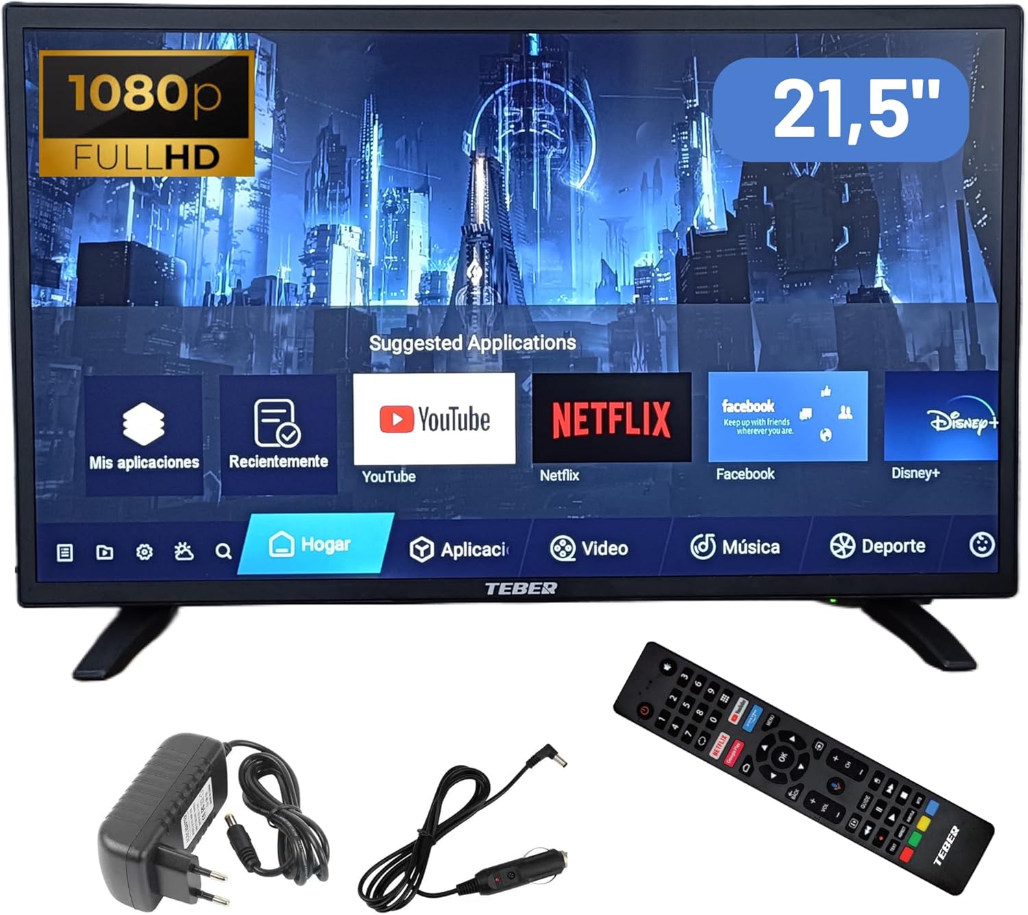 Televisor Smart TV de 22 Pulgadas. con Adaptador de 12v y 230v. Android. Full HD. DVB-S2/C/T2/T. para autocaravanas, Campers, viviendas, caravanas, Barcos. (22 Pulgadas)