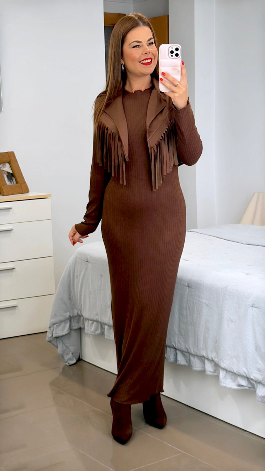 VESTIDO + CHALECO FLECOS