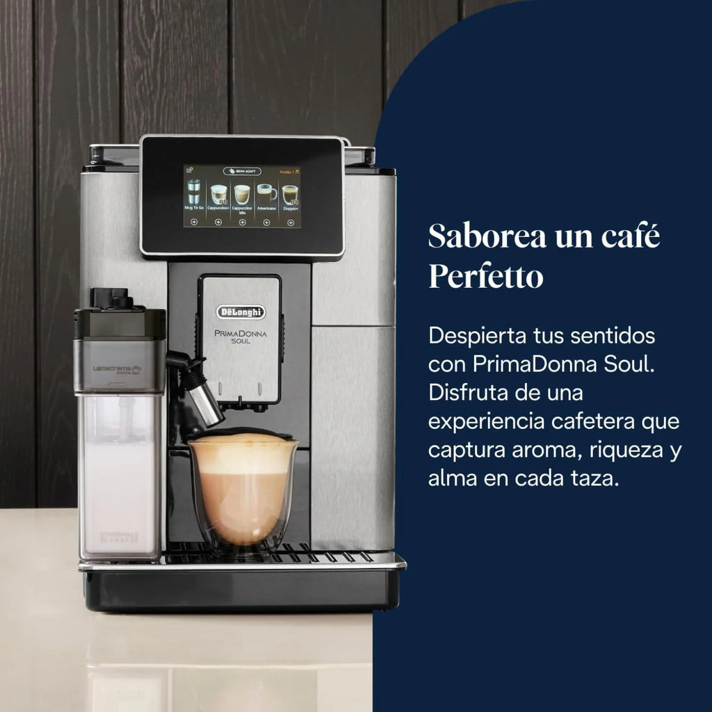 De'Longhi Perfetto Primadonna Soul ECAM612.55.SB Superautomatic Coffee and Cappuccino Coffee Maker with LatteCreme Milk System, Bean to Cup Technology, 18 Beverages, App Control