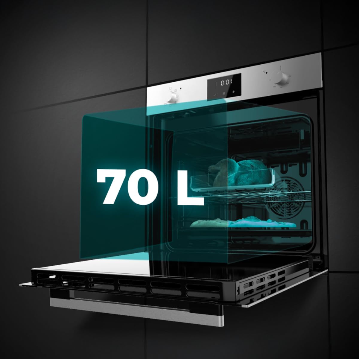 Cecotec Horno Integrable Multifunción 70L Bolero Hexa M226001 Line A. 2800W, 7 Funciones, Display, Steam Base XXL, Steam Assist, Steam EasyClean, Cooling Fan, Modo Eco, Modo Convección, Modo Grill