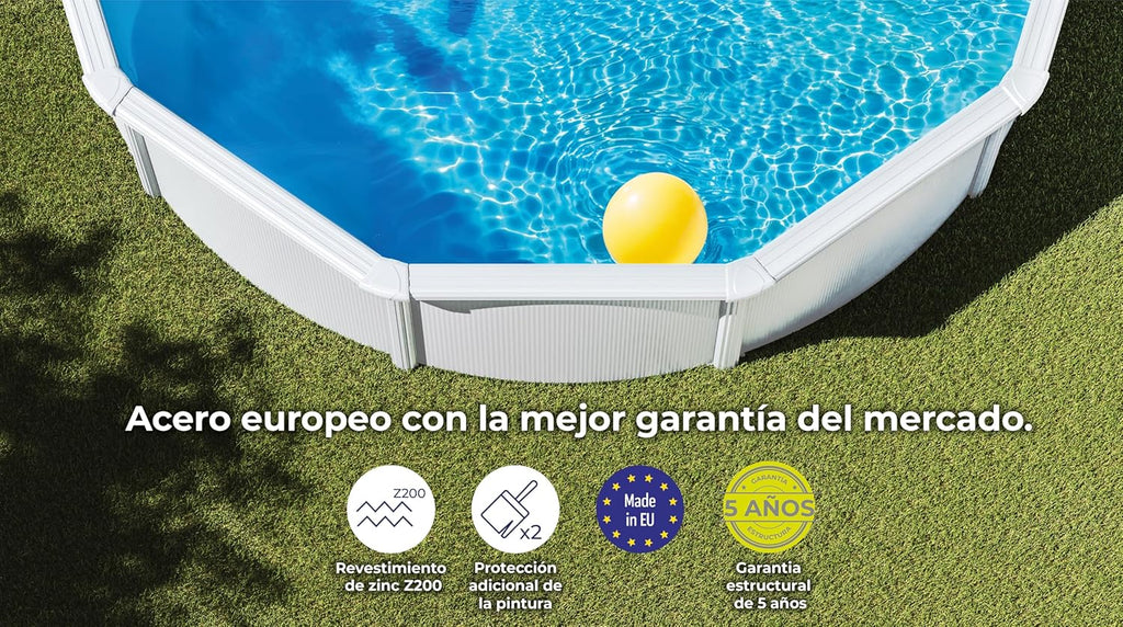 Piscina de Acero Elevada,Redonda con Aspecto Acero Blanco. Piscinas Desmontables para Jardín 350 x 120 cm - Piscina Gre KIT350ECO Fidji.