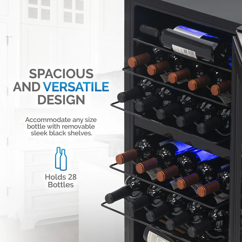 2026 Refrigerador de Vinos Independiente Newair® – 28 Botellas (48 cm), Doble Zona, Acero Inoxidable