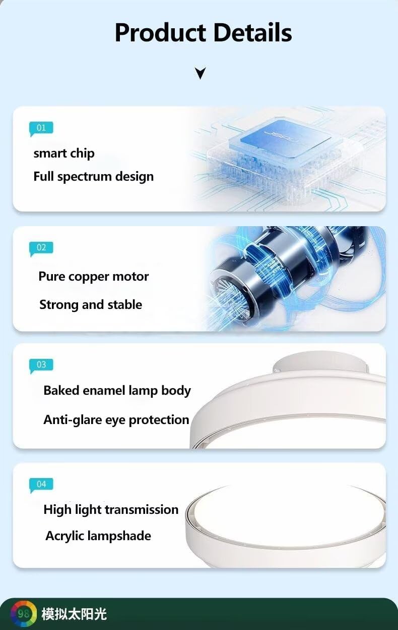 Silencioso Ventilador de Techo luz con Mando a distancia, Ventila Techo Sin Aspas con LED Moderno, 6 velocidades Reversibles, Smart Dimmable Ventilador Lámpara para Dormitorio Salón Bianco