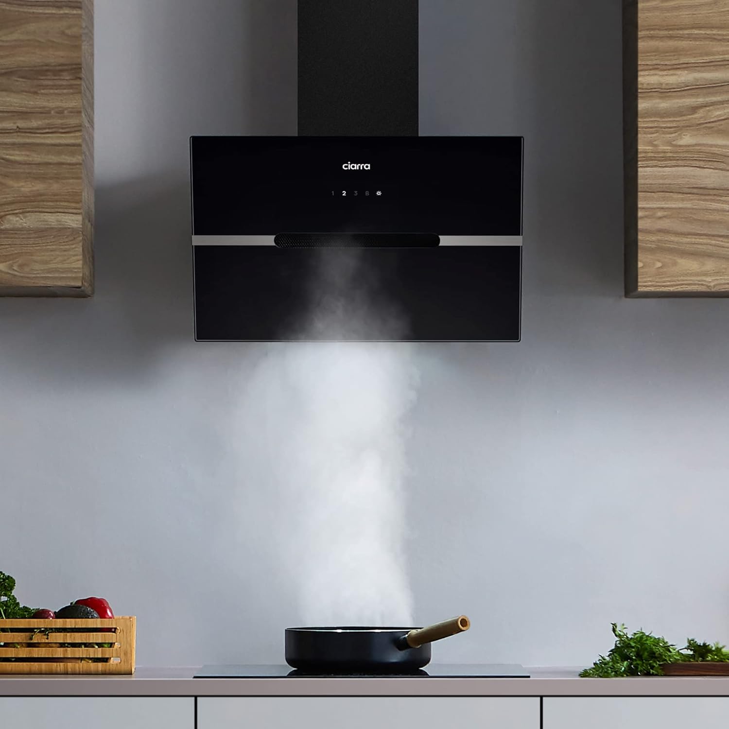 CIARRA CBCB6736F Campana Extractora 60cm CLase A+++ Wi-Fi App Touch-Booster Evacuación al Exterior y Recirculación Interna por Filtro de Carbón CBCF003