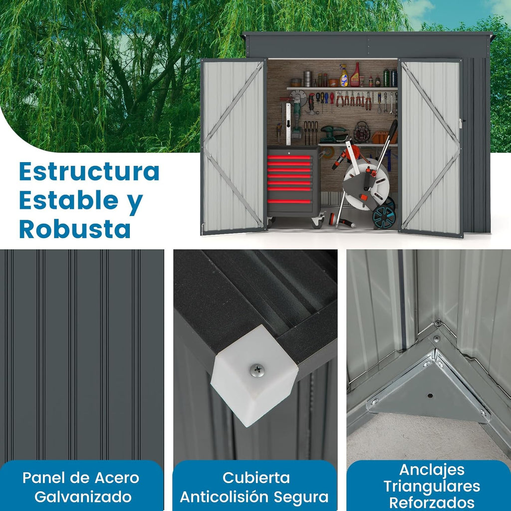 COSTWAY Caseta Jardin Exterior, 235 x 117 x 185 cm, obertizo Jardin Exterior con 2 Puertas, Techo Inclinado, Casita Organizador de Metal Galvanizado, Organizador de Herramientas para Jardín Patio