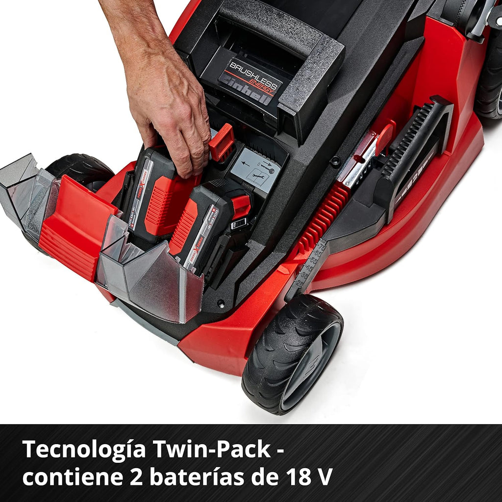 Einhell Battery mower GE-CM 43 Li M Kit Power X-Change (36V, 43 cm Cutting Width, up to 600 m², Brushless, Mulching Function, 63L Collecting Bag, with 2 x 4.0 Ah Batteries and 2 x Chargers)
