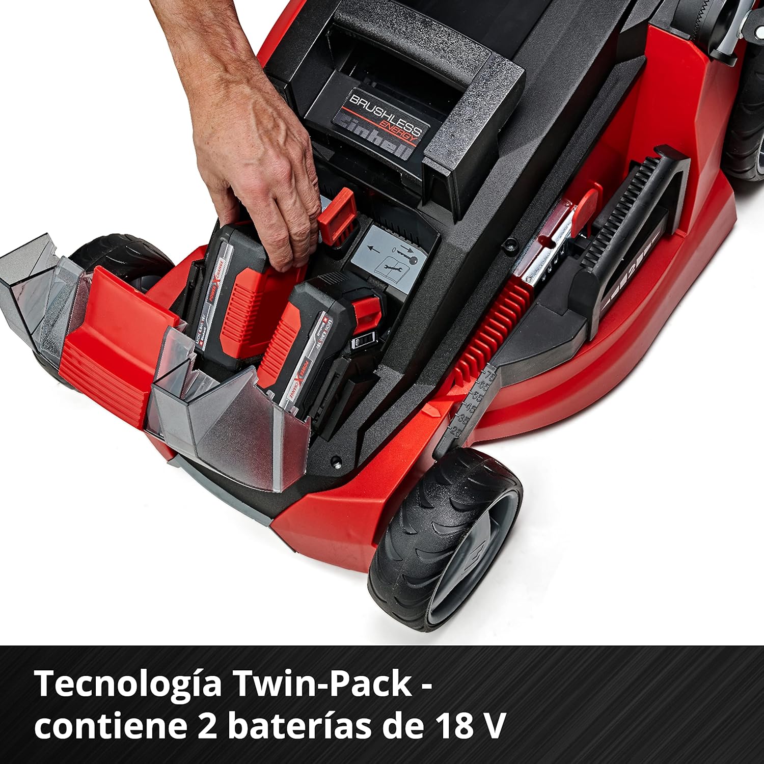 Einhell Battery mower GE-CM 43 Li M Kit Power X-Change (36V, 43 cm Cutting Width, up to 600 m², Brushless, Mulching Function, 63L Collecting Bag, with 2 x 4.0 Ah Batteries and 2 x Chargers)