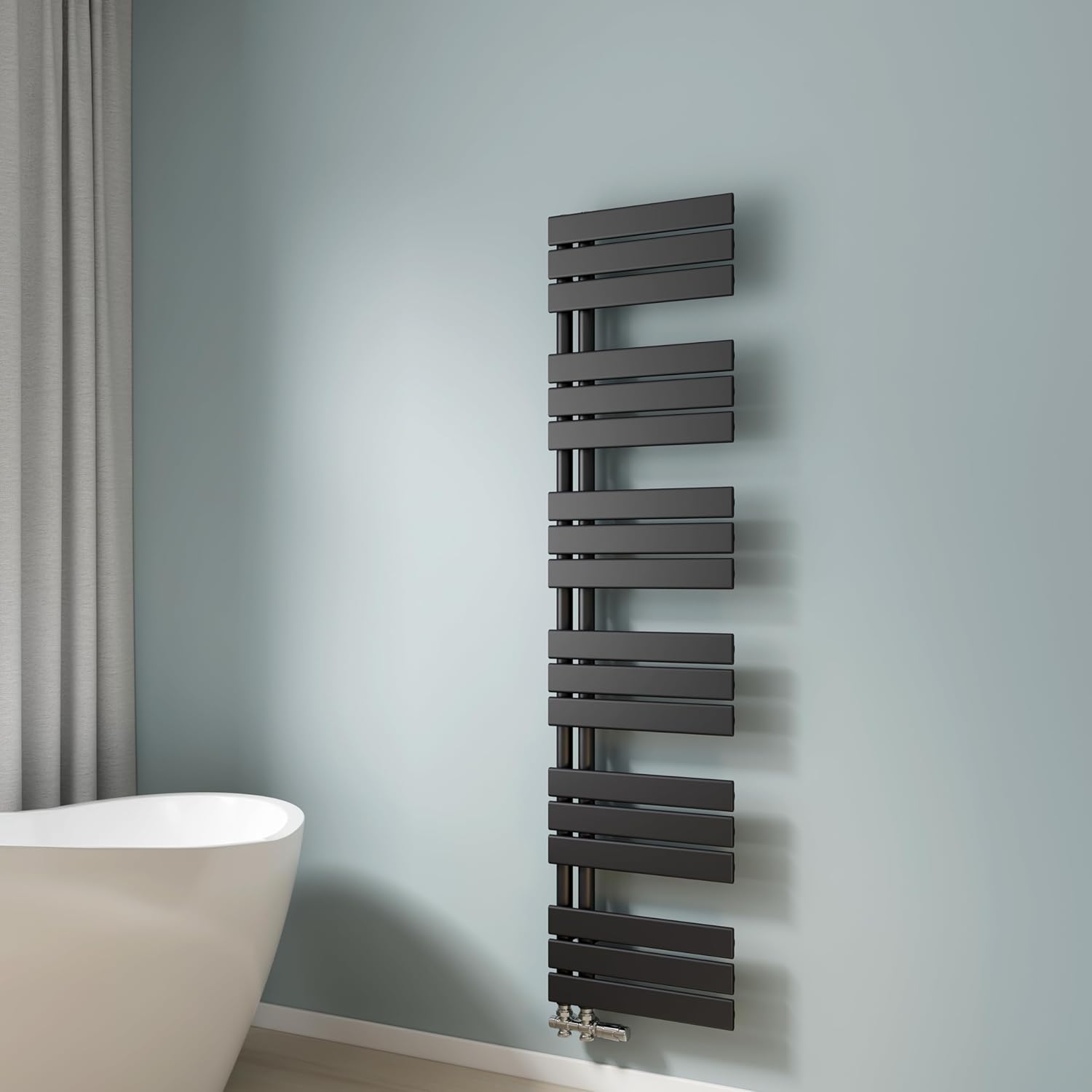 EMKE Toallero de Agua Caliente, 1599x400 mm, Radiador de Baño de Pared, Color Negro, 684W, Toallero Baño, Instalación Fácil, Diseño Moderno