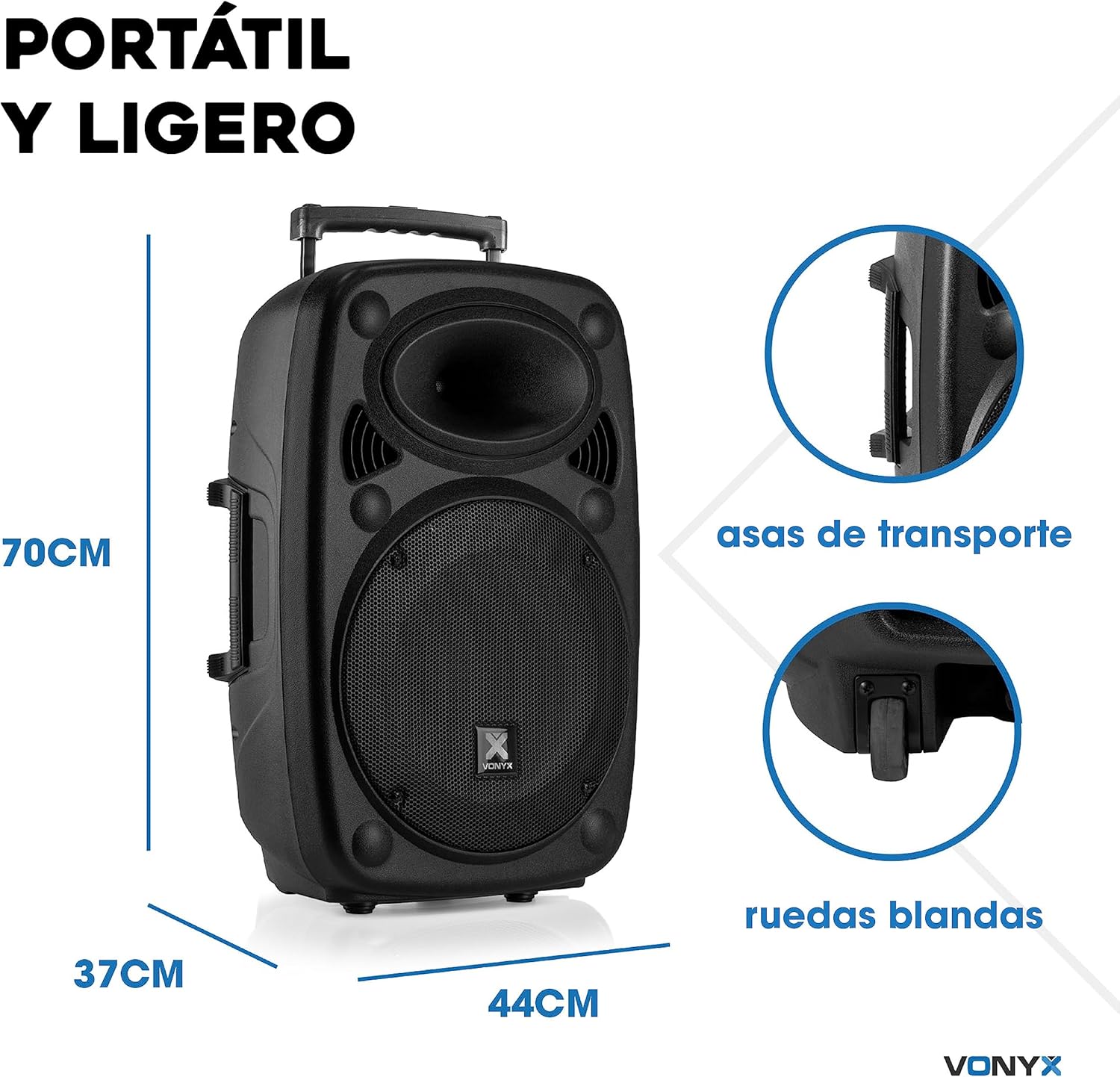 Vonyx Verve46 Powerful Bluetooth Speaker 1000 W, Portable Powered Speaker with Karaoke Microphone, Bluetooth Speaker USB, SD, MP3, AUX, 2 UHF Microphones, Remote Control, Subwoofer 15 Inches, Black