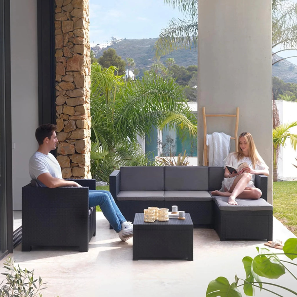 SP Berner - Shaf - Manhattan | Outdoor Living Room Furniture Set - 5 Seater Outdoor Garden Furniture Set | Made in Spain with Recycled Materials - Graphite Colour