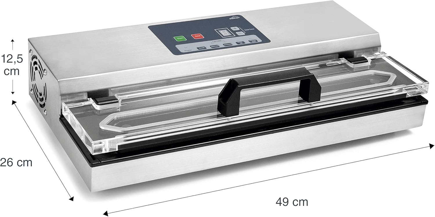 Lacor - 69540 - Envasadora al vacio, Máquina de vacio, Selladora de Alimentos, Acero inoxidable, Libre BPA, Sellado Hermético, 650W, 40cm, Inox