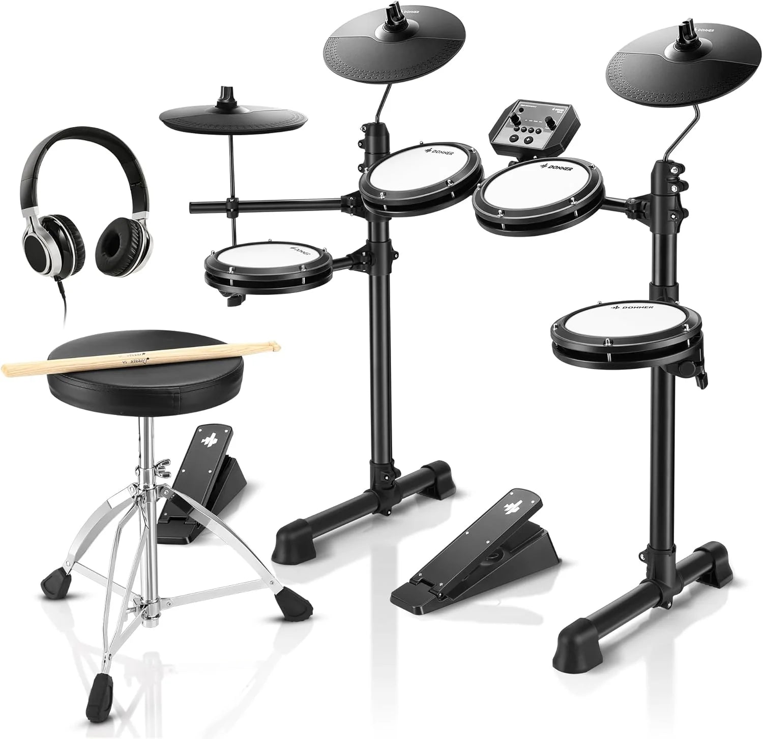 Donner DED-80 7-Piece Musical Electronic Drum Set with Mesh Patches, 180 Sounds, Drum Throne, Headphone, Sticks, Kids Christmas Birthday Gift, 40 Melodics Lessons
