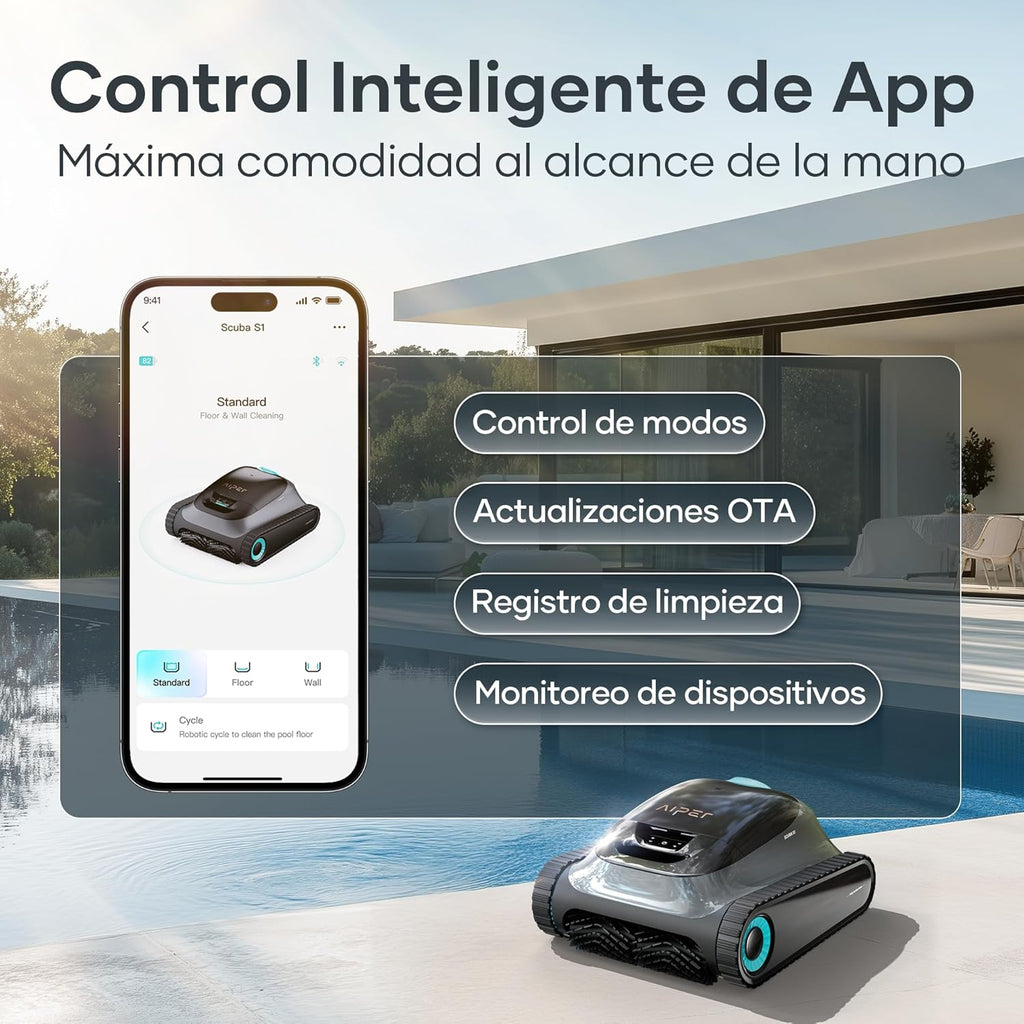 AIPER Scuba S1 2025 Robot Piscina Limpiafondos y Paredes,Aspirador Piscinas Fondos con Batería Mejorada 180 min,Filtración Ultrafina + App y OTA,para Piscinas hasta 150 m²