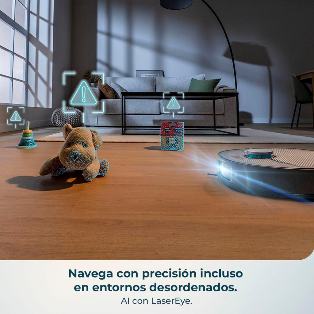 Cecotec Robot Aspirador y Friegasuelos con IA y Base Autovaciado Conga X70. Motor de Succión 15000Pa, Base 4 en 1, Tecnología Láser, Mopas Giratorias, Cepillo Lateral, App y Bluetooth
