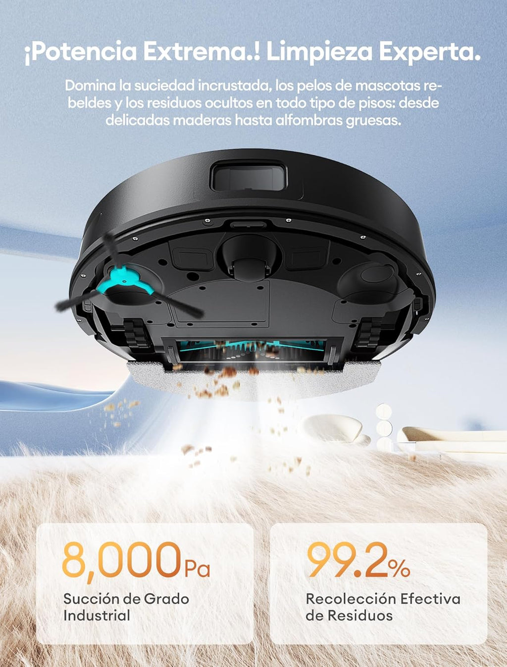 Ultenic T20 Pro Robot Aspirador Autovaciado, Evitación Mejorada, Sistema Dual Láser (Frontal + LDS) Evita Cables, Bajos, 8000Pa, 200m², Control por Voz y App, Alexa, Google Home