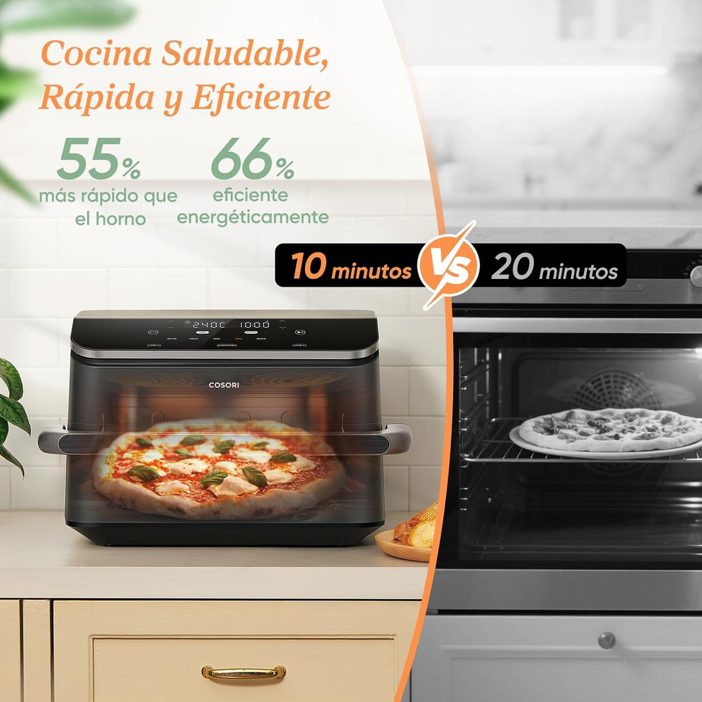 Cosori Freidora de Aire Dual Blaze TwinFry 10 Litro-True Metal-Doble Resistencia 2800 W (35–240 °C)-Divisor para Zonas de la Gran Doble Cesta-6 Funciones-Smart WiFi-Máx 10 Personas-Limpiable
