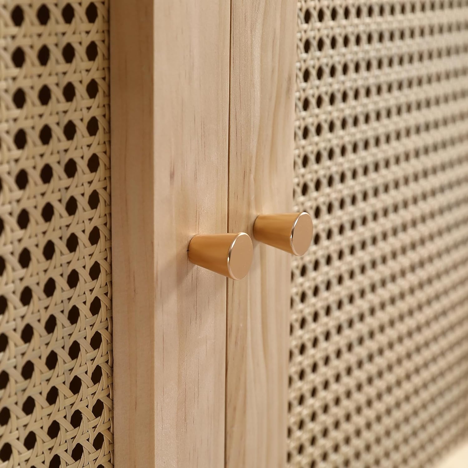Soweiz Armario con barra, armario de 2 puertas, dormitorio, red de ratán, sala de estar, con tapa inferior abatible, tableros de partículas+ratán de polietileno, natural