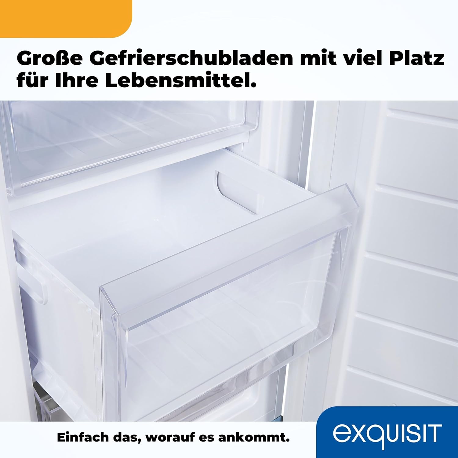 Exquisit congelador vertical, 87L, 4 estrellas, clase D, Color blanco, 3 cajones, método descongelación manual, termostato ajustable, puerta reversible, 40 db, consumo 132 kwh/año, 85,5x54,5x58 cm