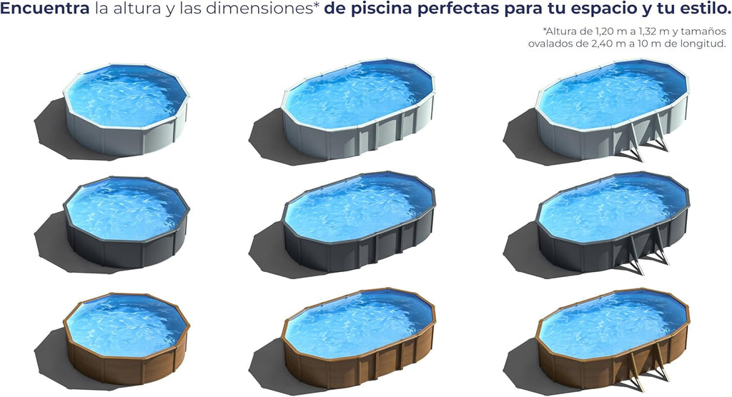 Piscina de Acero Elevada,Redonda con Aspecto Acero Blanco. Piscinas Desmontables para Jardín 350 x 120 cm - Piscina Gre KIT350ECO Fidji.