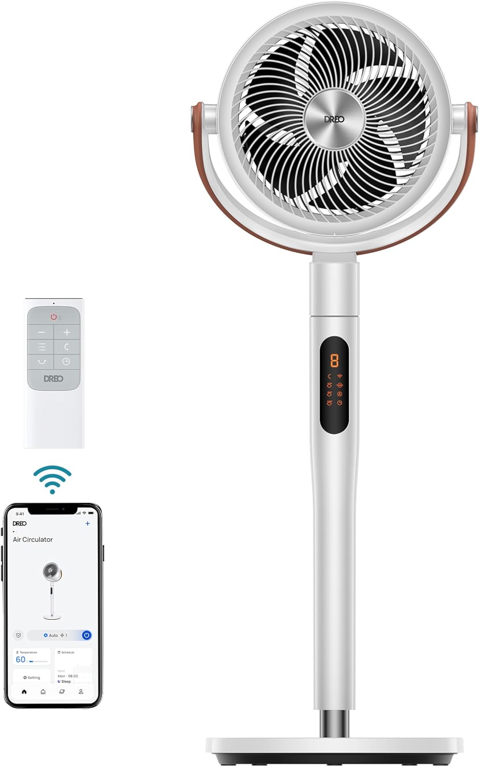 Dreo cichy inteligentny wentylator 25dB, zasięg 30M, 1500m³/h przepływ powietrza, turbo cyrkulator, wysokość 110CM, 6 trybów, 8 prędkości, oscylacja 120°+105°, PolyFan 513S