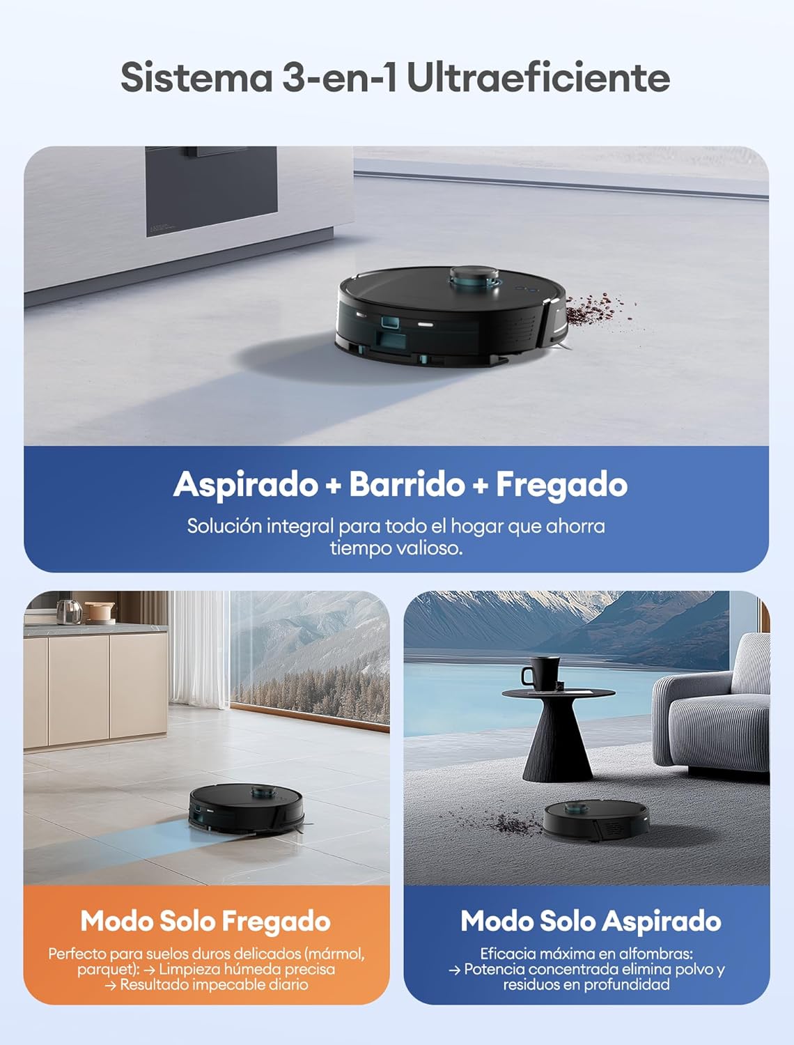 Ultenic T20 Pro Robot Aspirador Autovaciado, Evitación Mejorada, Sistema Dual Láser (Frontal + LDS) Evita Cables, Bajos, 8000Pa, 200m², Control por Voz y App, Alexa, Google Home