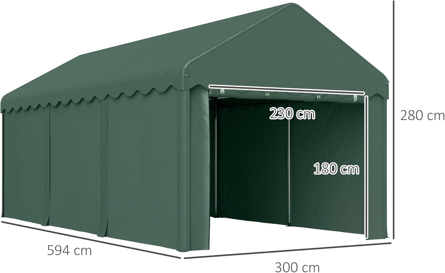 Outsunny Carpa Garaje 6x3 m Garaje Exterior para Coche Impermeable Garaje Portátil Anti-UV con Paredes Laterales Desmontables y 2 Puertas con Cremallera Verde