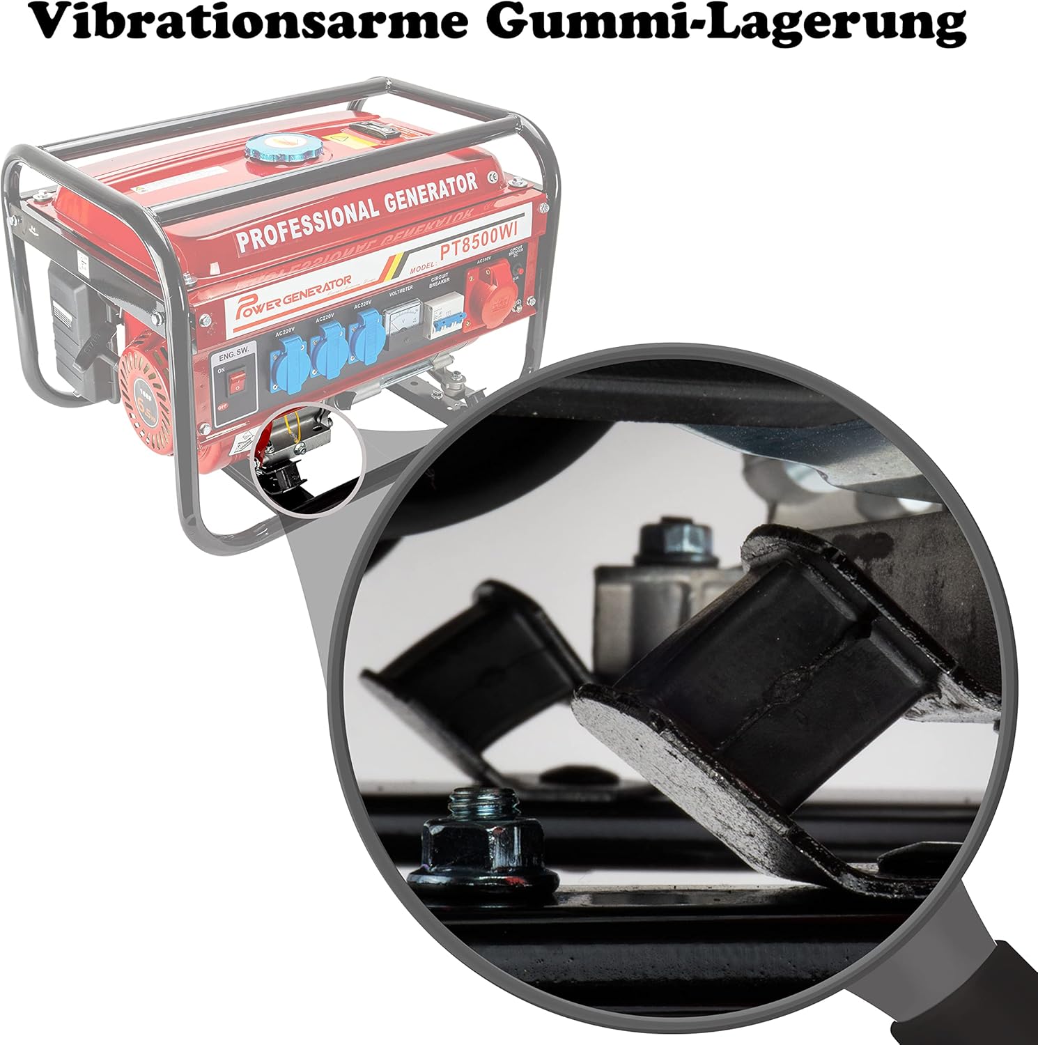 Generador de corriente con gasolina | Accesorios incluidos | Grupo electrógeno silencioso | 5 enchufes 3 x 230 V / 1 x 400 V / 1 x 12 V | 6,5 CV