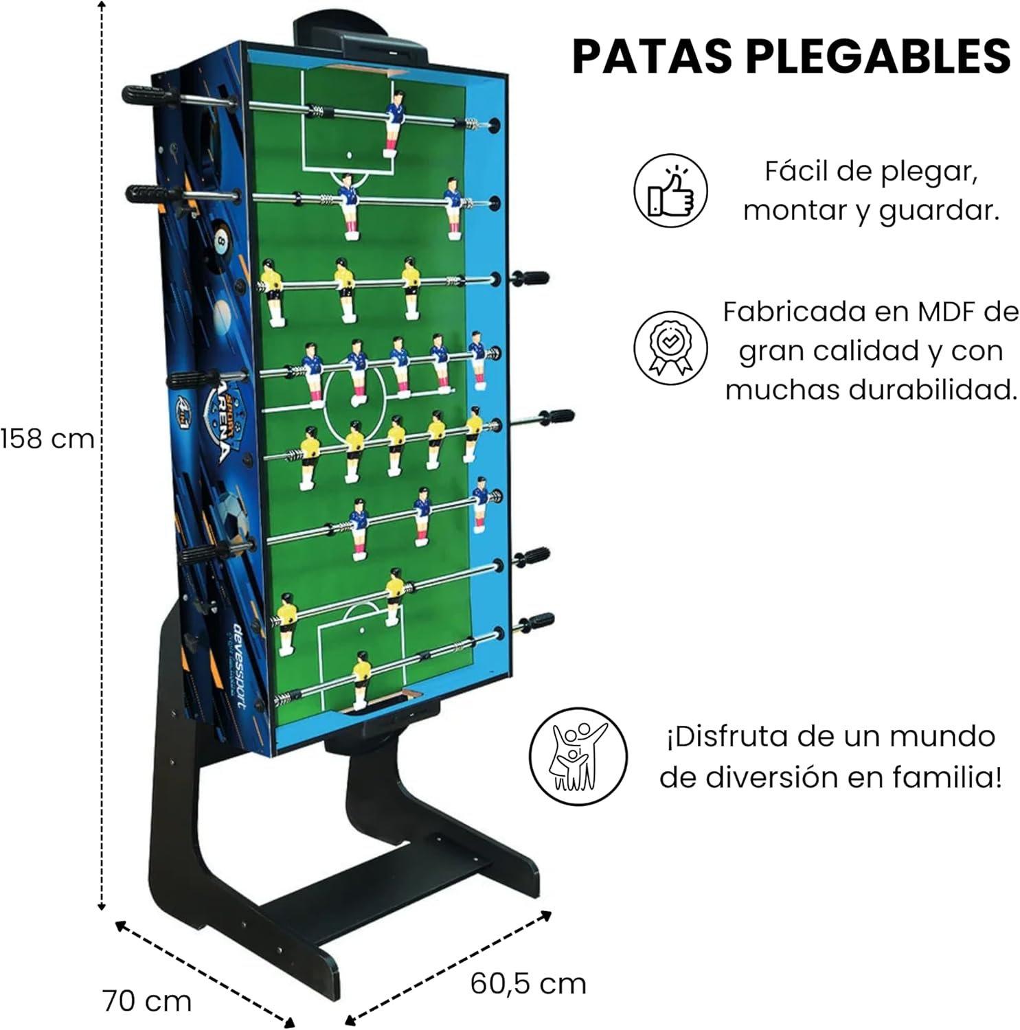DEVESSPORT Multijuego Plegable 4 en 1 Sport Arena | Futbolín, Billar, Air Hockey y Ping Pong | Mesa de Juegos Multijuegos Plegable con Accesorios Incluidos