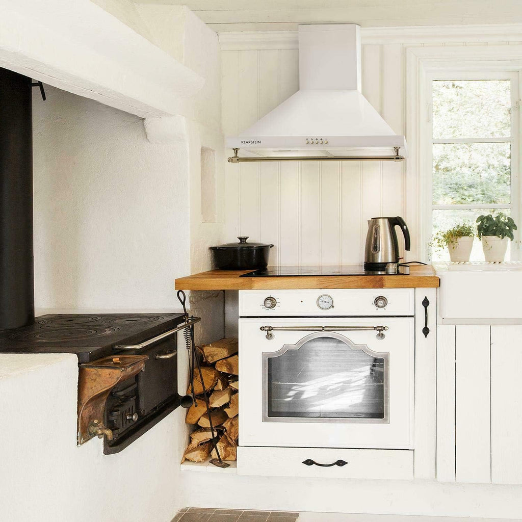 Klarstein Montblanc - Campana extractora 60 cm de pared cocina, 3 niveles, Extracción hasta 610 m³/h, Potencia 165W, Juego montaje incluido, Extractor con salida de aire, Filtro aluminio, LED, Blanco