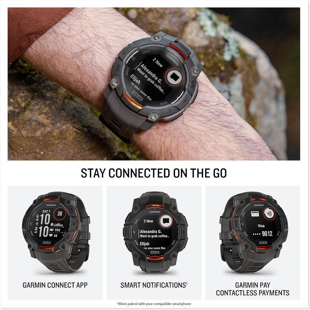 Garmin Instinct 3 GPS 50mm Smartwatch, Solar, Black Bezel