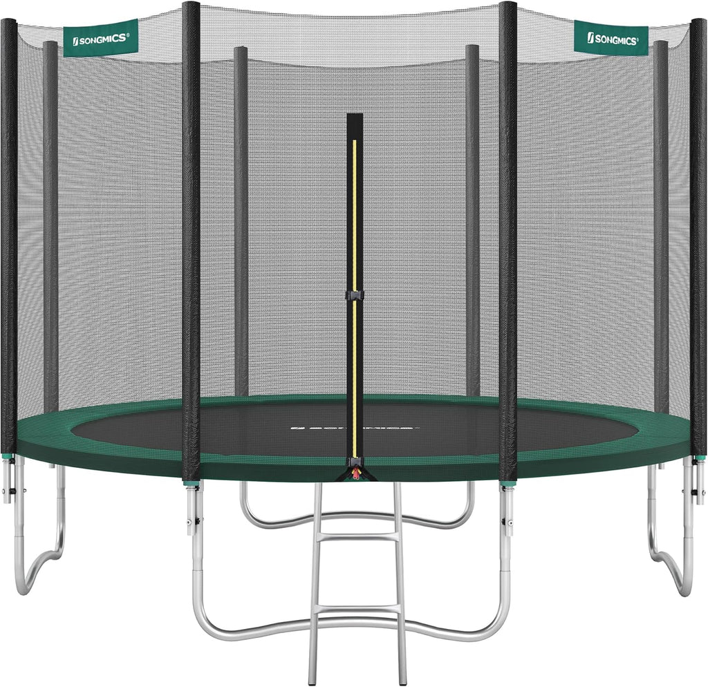 SONGMICS - Children's Outdoor Trampoline Diameter 183/244/305/366/427 cm, External Protection Net, Safety Cushions, Ladder, Straight Post 180 cm High, Steel Frame