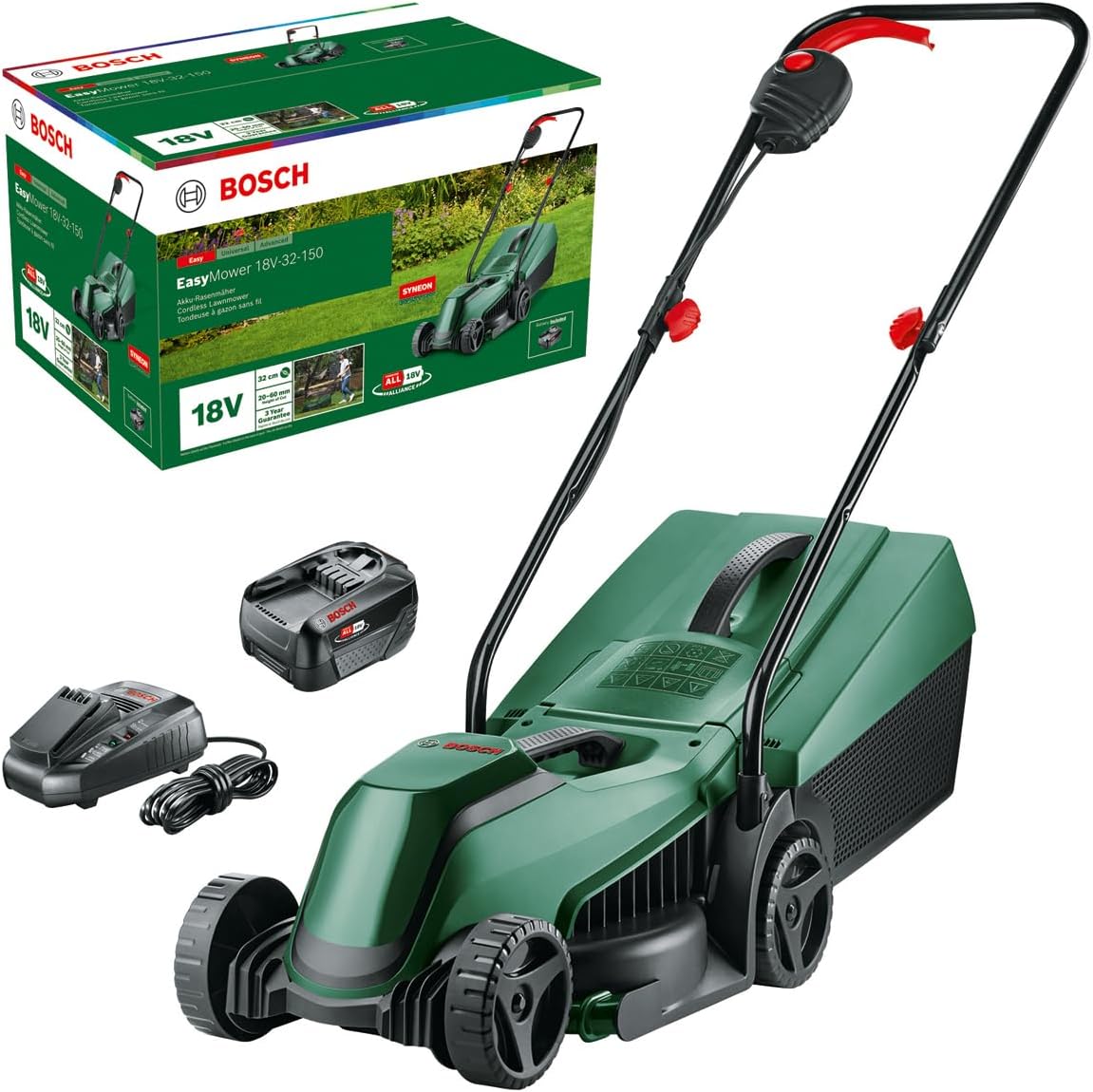 Bosch Home and Garden 06008B9A07 CityMower Battery Lawn Mower, 18 V, 1 Battery 4.0 Ah, Cutting Width: 32 cm, Lawns up to 300 m², Box Packaging