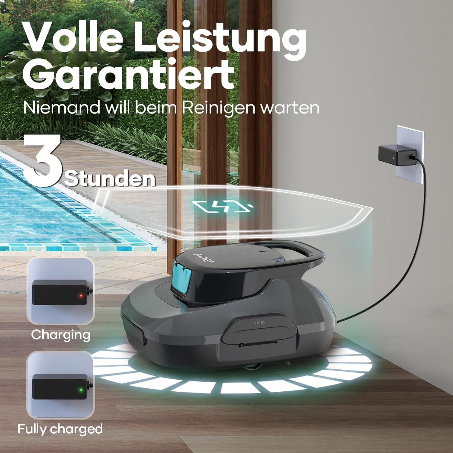 AIPER Robot de Piscina, Aspirador de Piscina inalámbrico a batería, Tiempo de Limpieza 90 Minutos, Limpieza automática con función de autoaparcamiento