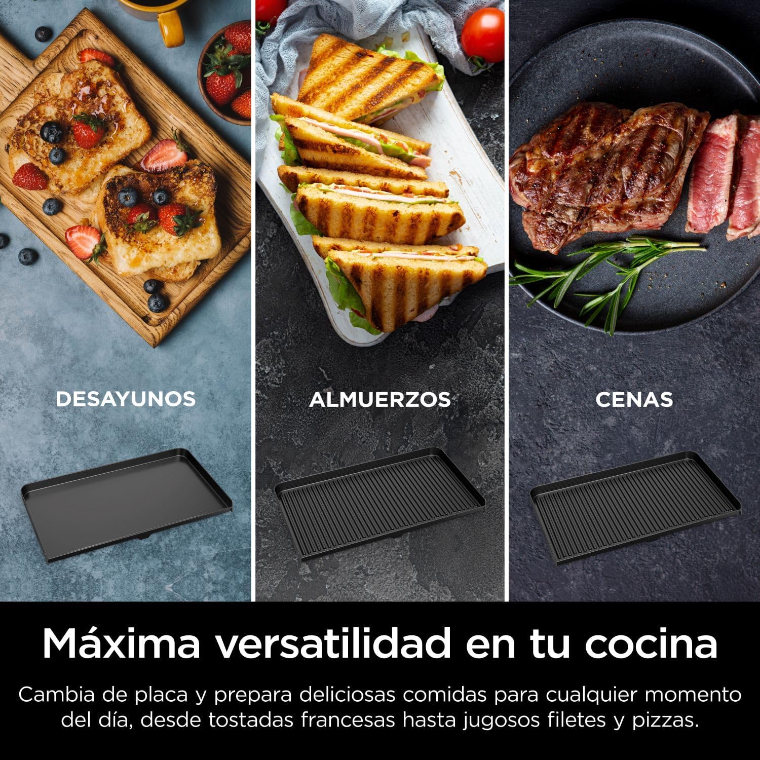Ninja Sizzle Pro XL Indoor Grill and Griddle with Non-Stick Ceramic Griddle Plate and Griddle, Detachable Lid, Grease Catcher and Recipe Guide, Silver/Black GX101EU