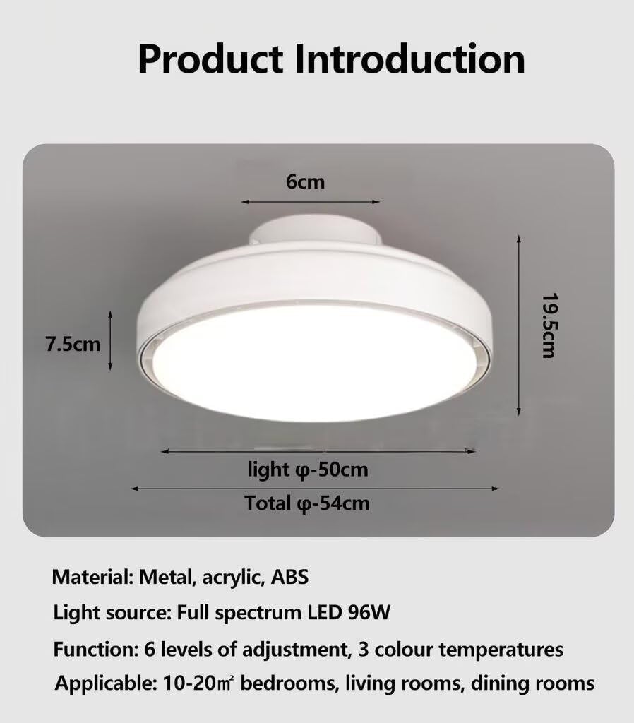 Silencioso Ventilador de Techo luz con Mando a distancia, Ventila Techo Sin Aspas con LED Moderno, 6 velocidades Reversibles, Smart Dimmable Ventilador Lámpara para Dormitorio Salón Bianco