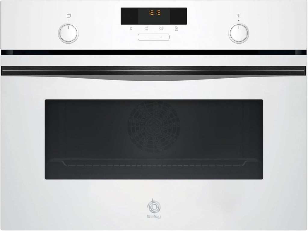 Balay - Horno compacto, 45 cm, Aire Caliente 3D, Aqualisis, Raíles Flex, Cristal blanco, 3CB5159B3