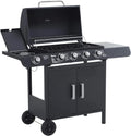 Outsunny Gas Barbecue with 4+1 Burners 14.4 KW Side Tables Storage Cabinet Thermometer and 2 Wheels Stainless Steel BBQ 125 x 51 x 100 cm Black