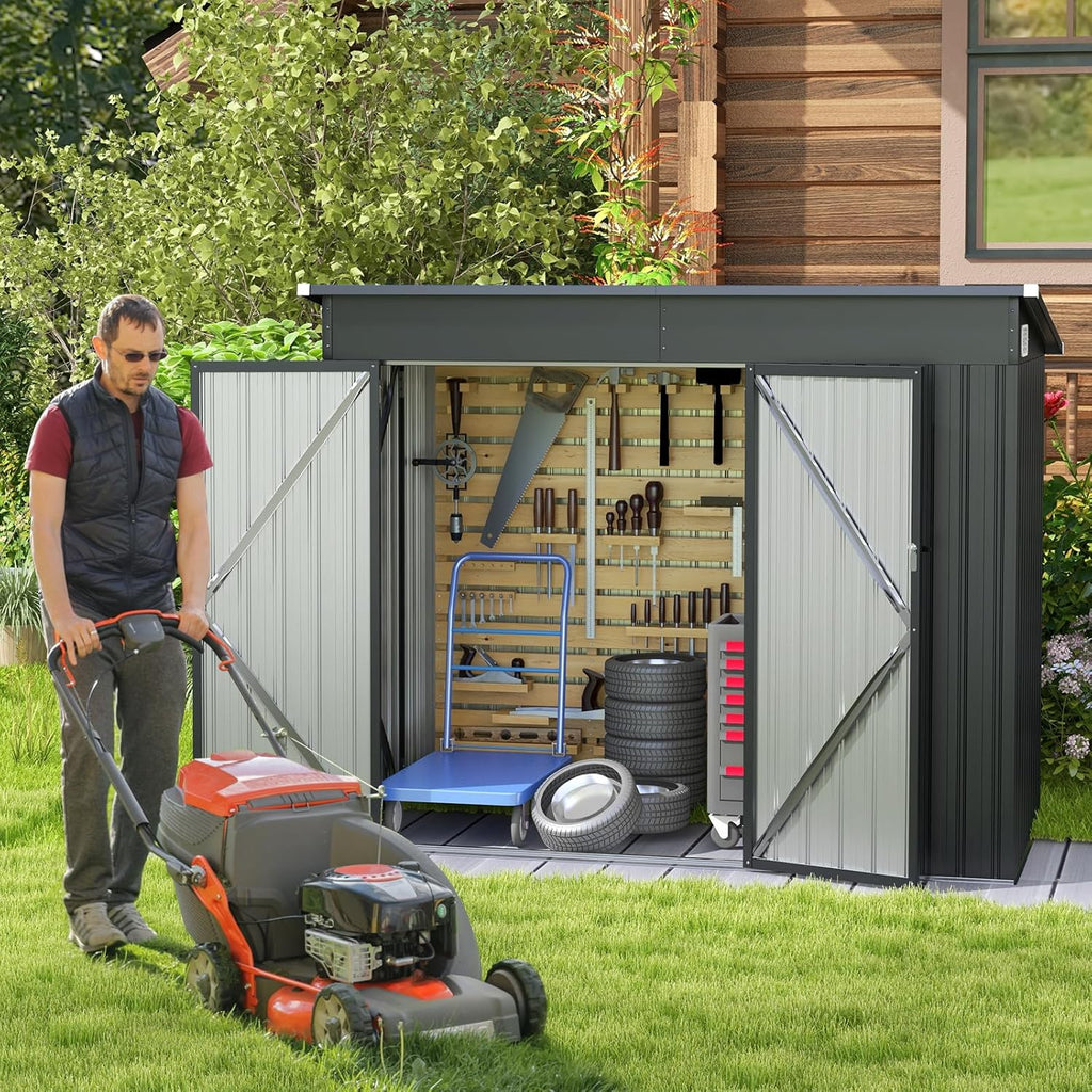 COSTWAY Caseta Jardin Exterior, 235 x 117 x 185 cm, obertizo Jardin Exterior con 2 Puertas, Techo Inclinado, Casita Organizador de Metal Galvanizado, Organizador de Herramientas para Jardín Patio