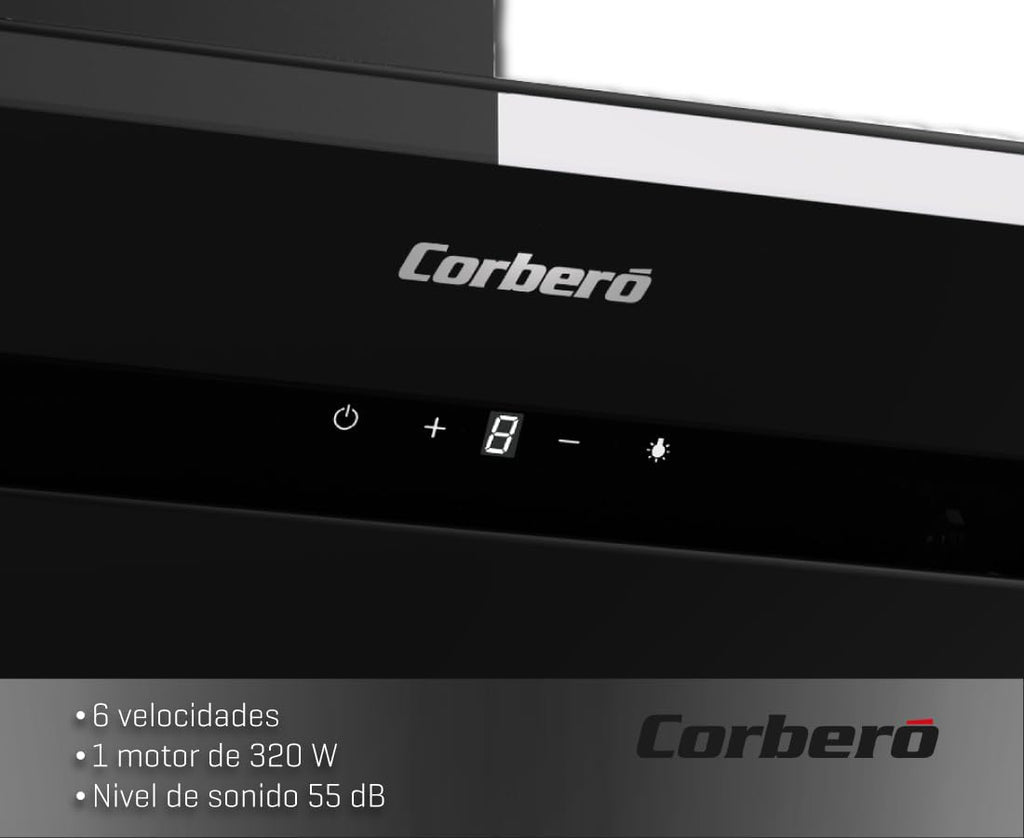 Corberó - Campana Decorativa | NYASA9000B | 90 cm | 3 Velocidades, Control Touch, Caudal 1000 m3/h | Cristal Negro