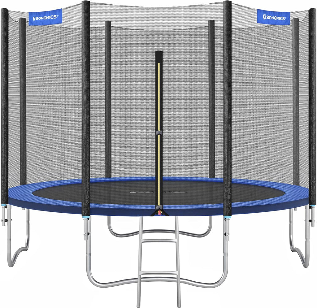 SONGMICS - Children's Outdoor Trampoline Diameter 183/244/305/366/427 cm, External Protection Net, Safety Cushions, Ladder, Straight Post 180 cm High, Steel Frame