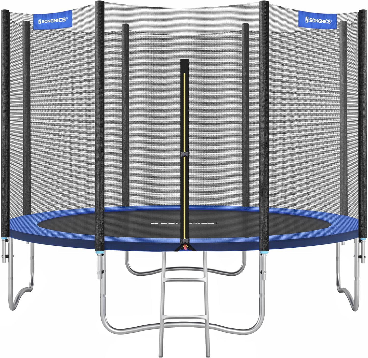 SONGMICS - Children's Outdoor Trampoline Diameter 183/244/305/366/427 cm, External Protection Net, Safety Cushions, Ladder, Straight Post 180 cm High, Steel Frame