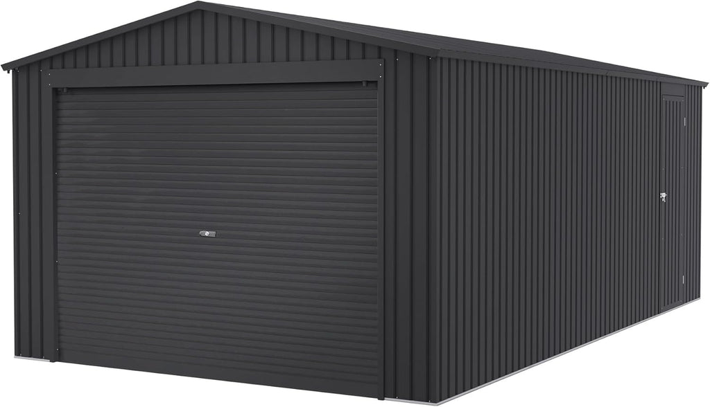 Wasabi - Garaje Metálico 19,52m2 Jarama – Portón Amplio Enrollable - Resguardo Exterior Coche - Cierre Seguridad Llave - Puerta Lateral Peatonal - Cochera Cobertizo Jardín Almacenaje – 576x338x243cm