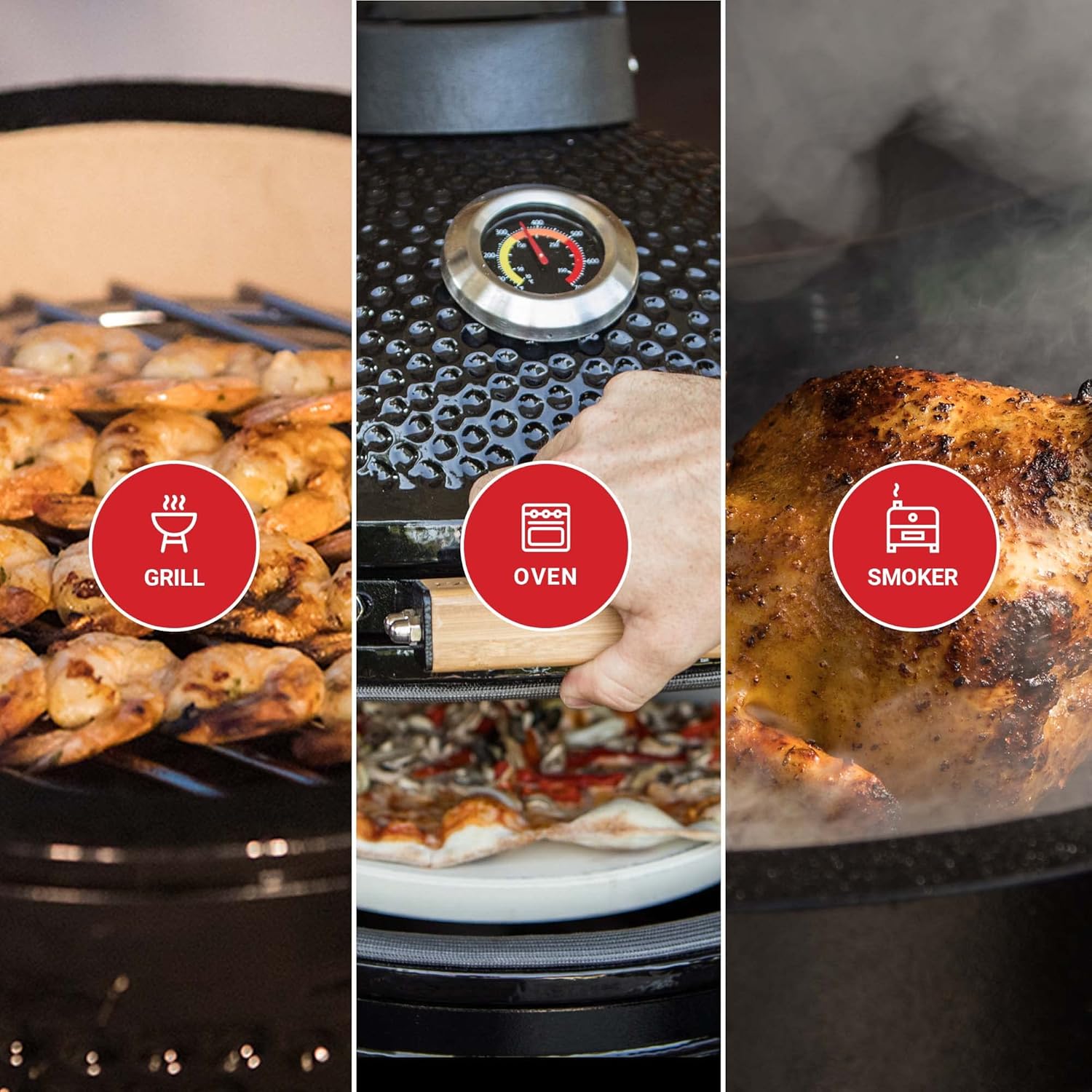 Kamado BONO BBQ - Barbacoa Grande XXL con 10 accesorios - Ø 64 cm Kamado Barbacoa con Accesorios - Parrilla ahumador rojo en la terraza, balcón o jardín