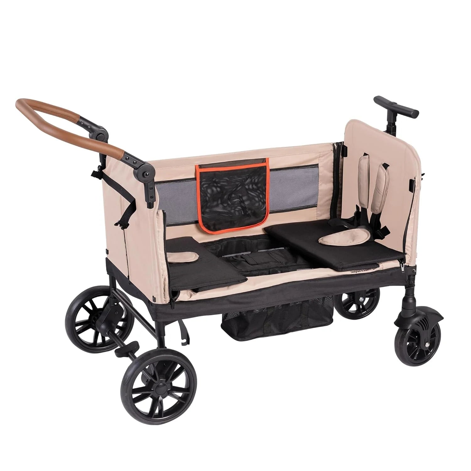 Yvolution Easy Folding and Storage Wagon with Awning - Folding Wagon for Kids, Cargo and Garden, Side Opening Cart for 2 Kids, Adjustable Push and Pull Handle, Front Door with