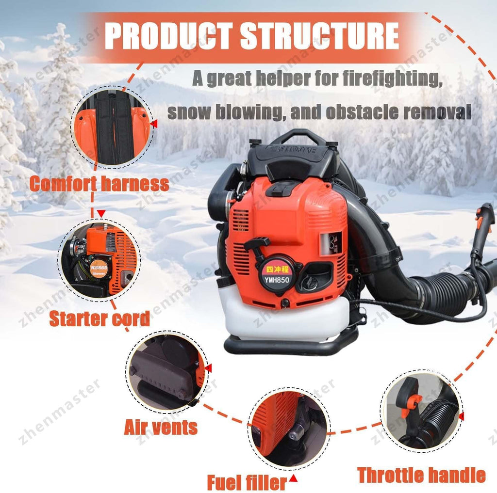 Soplador Gasolina 4 Tiempos Mochila 1000cc, Motor 12 HP, Depósito 2.0L, 10000 RPM, Potente Y Silencioso para Hojas, Nieve, Jardín, Patio Y Uso Profesional Residencial(Red)