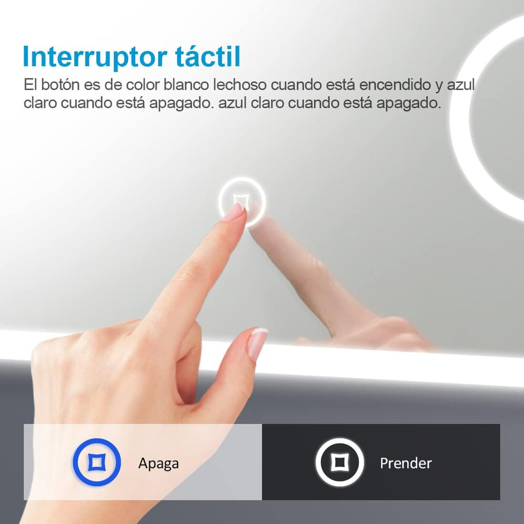 Heilmetz Espejo de baño Iluminado por LED con Lupa 3X, 80 x 60 cm, con Interruptor táctil y función antivaho, Reloj y Bluetooth, Regulable, Tres Colores, Tipo13
