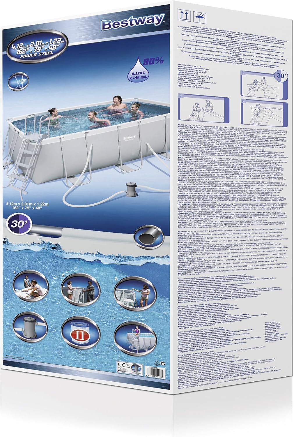 BESTWAY 56456 - Piscina Desmontable Tubular Power Steel, Depuradora de cartucho de 2.006 litros/hora, 412x201x122 cm